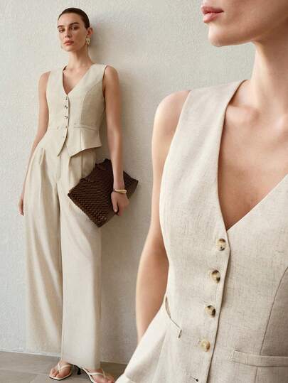 MOTF PREMIUM 优雅单排扣通勤无袖夹克