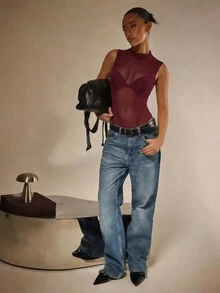 Athîral Women's Casual Knit Sleeveless Jumpsuit In Black - Burgundy - View 5