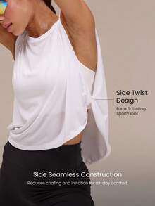 GLOWMODE Sunny Sprints Regular Fit Waist Length Sun-Protective Seamless Twisted Sides Running Muscle Tank Jogging Workout Gym Fitness Active Wear - White - View 4