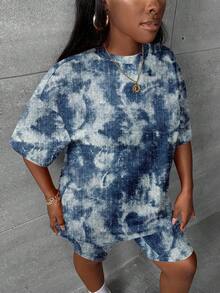Slaydiva Textured Tie-Dye Print Plus Size 2 Pieces Set, Suitable For Music Festival Outfit - Multicolor - View 4
