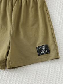 Cozy Pixies Set de 2 piezas de top de punto holgado de cuello redondo y pantalones cortos con estampado de animales y graffiti lindo, adecuado para salidas casuales de primavera/verano para niño/niña bebé - Verde - Ver 8