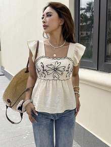 Elyressa Elegant Summer Shirt With Printed Woven Fabric For Women - Apricot - View 6