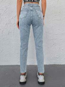 EURMUSE Zipper Fly Mom Fit Jeans - Baby Blue - View 2