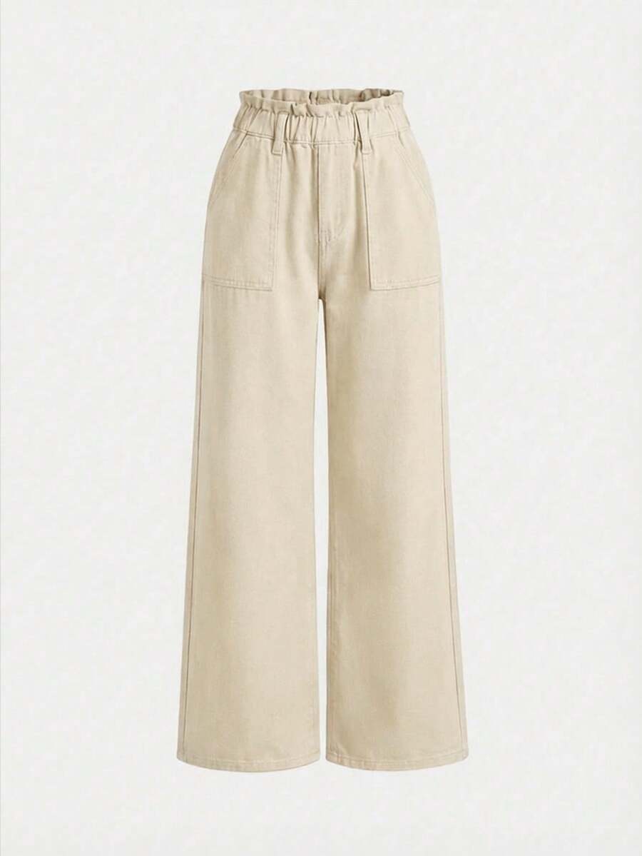 SHEIN Teen Girls Casual Straight Leg Jeans With Pockets - Apricot - View 1