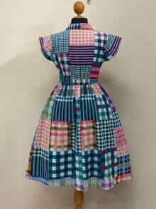 Sunspun Plaid Patchwork Casual Bodycon Dress - Olive Green - View 2