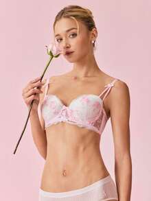 Bonmuse Bộ đồ lót Babydoll lưới thêu 1 mảnh, cúp ngực có gọng, đồ ngủ gợi cảm cho kỳ nghỉ hè, áo ngực màu hồng nữ tính cho nữ - Hồng - Xem 4