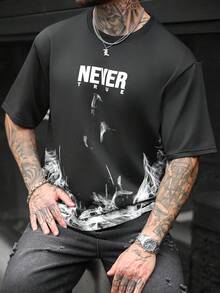 SLATEMANN 男士舒适卫衣面料圆领短袖T恤，字母印花，畅销短袖T恤，适合男士休闲度假、简约办公、简约商务、日常约会、居家休闲、时尚派对、聚餐等场合，自用或送礼皆宜。春秋流行短袖T恤。 - 黑色 - 查看 4