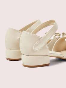 CUCCOO DOLLMOD Women's Shoes Round Toe Beige Bow Decoration Fashionable And Cute Mary Jane Thick Heel Hollow Shoes - Off-white - View 5