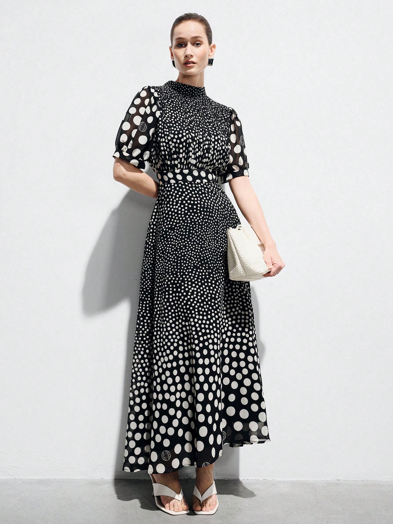 Aveloria Modichic Elegant Women&rsquo;S Chiffon Dress,Black And White Polka Dot