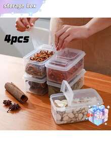 Set de 4 piezas/8 piezas Caja de almacenamiento de especias para el hogar y la cocina, compartimento único blanco, anís estrellado, canela, pimienta negra, caja de condimentos transparente, caja de almacenamiento de alimentos - Blanco - Ver 7