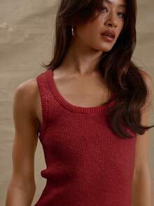 MUSERA Áo tank top dệt kim cổ tròn ôm sát không tay, kiểu dáng mùa xuân hè, dễ thương, giản dị, phong cách Y2K thập niên 90, dễ thương, thích hợp cho sân bay, kỳ nghỉ, mùa đông, mặc hàng ngày, thanh lịch, áo len mùa xuân hè, kỳ nghỉ - Đỏ - Xem 3