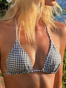 Swim Mod 2026 Spring/Summer Women's Spaghetti Strap Halter Black Base White Polka Dot Random Print Sweet Cute Side Tie Bikini Two Pieces Swimsuit - Multicolor - View 3