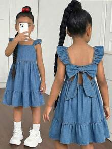 Young Girl' New Fashion Casual Soft Cute Boho Back Bowknot Decor Blue Denim Sleeveless Loose Dress Spring Summer,,For Kids Girls Spring/Summer Dailywear Outfits, Girls Streetwear Outfits,Girls Beach Outfit,Vacation Outfits For Girls,Casual Clothes For Girls,Graphic Dress,Toddler Dress,4-Year-Old Girls Dress,Summer Dress,Casual Dress,Cherry Dress,Elegant Dresses For Party,Elegant Dresses For Girls - Light Wash - View 1