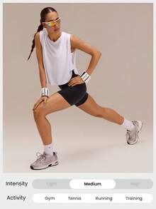 GLOWMODE Sunny Sprints Regular Fit Waist Length Sun-Protective Seamless Twisted Sides Running Muscle Tank Jogging Workout Gym Fitness Active Wear - White - View 7