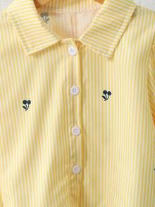 Elladie kids Girls Cherry Pattern Bow Decor Long Sleeve Yellow Shirt,Summer White School Back-To-School Kids Blouses Tops Outfits - Yellow - View 6