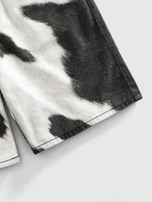 ROMWE MEN Quần short denim nam dáng rộng, in họa tiết toàn thân, có túi, kiểu dáng thường ngày. - màu đen - Xem 4
