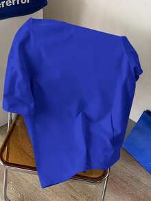 Claim Dot 洛杉矶之梦复古美式加州风情，红色刺绣领，简约优雅休闲男女通用T恤 - 藍色 - 查看 2