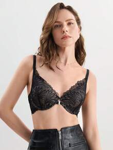 Hourtrue 1 chiếc áo ngực nâng ngực có gọng đệm ren gợi cảm đóng phía trước - màu đen - Xem 3