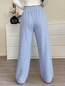 SHEIN EZwear 女士休闲抽绳腰宽松运动裤，适合运动、商务休闲、毕业季、返校、毕业典礼、教师装等场合。 - 藍色 - 查看 2