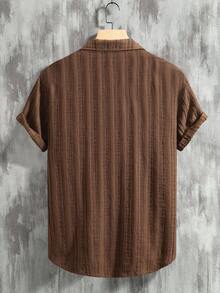 Manfinity Homme Plus Size Men's Regular Shoulder Short Sleeve Front Button Casual Summer Shirt - Brown - View 2