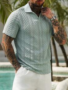 VENTUSAIL 男士短袖纹理面料Polo衫，适合外出、聚会和度假穿着 - 綠色 - 查看 6