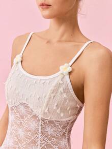 Bonmuse Knitted Jacquard & Lace Patchwork  Women's Pajama Night Dress - Apricot - View 7