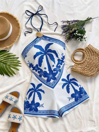 Soleia Este nuevo mono mini con estampado floral tropical sin espalda y adornos metálicos es perfecto para fiestas, citas, el Día de San Valentín, Pascua, carnavales, té de la tarde, playas, cruceros, vacaciones en la ciudad, estilos bohemios, patrones florales románticos y otras ocasiones.