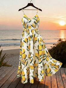 GlowEve Women's Lemon Print Vacation Dress, Spring/Summer - Yellow - View 4