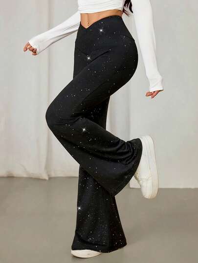 SHEIN Tall Fashionable Cross Waist Shiny Flared Pants
