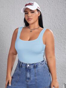 SHEIN EZwear Mono sin mangas casual azul de talla grande, verano - Azul - Ver 6