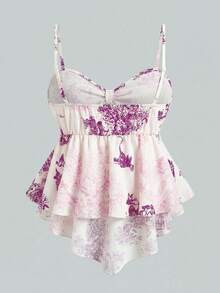 Women's Textured Print Fitted Camisole, Elegant For Vacation, Commute And Everyday Wear - Purple - View 2
