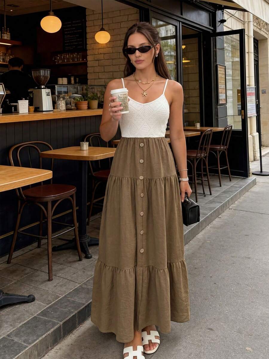 Pariaura Đầm dài dáng rộng màu trắng và kaki phối màu thanh lịch và thoải mái dành cho nữ, phong cách Bohemian, trang phục đi nghỉ hè, trang phục dự tiệc, đầm thanh lịch dành cho nữ, đầm thường ngày dành cho nữ, đầm trắng dành cho nữ, đầm đi biển dành cho nữ. Trang phục mùa tốt nghiệp, trang phục đi làm thường ngày thời trang, trang phục công sở, trang phục thường ngày đa năng và phong cách, trang phục chuyên nghiệp của giáo viên thành thị. Đầm maxi trắng và nâu, đầm dài thường ngày, đầm maxi nâu, đầm hè nâu, đầm hè dài dành cho nữ. - màu nâu - Xem 1