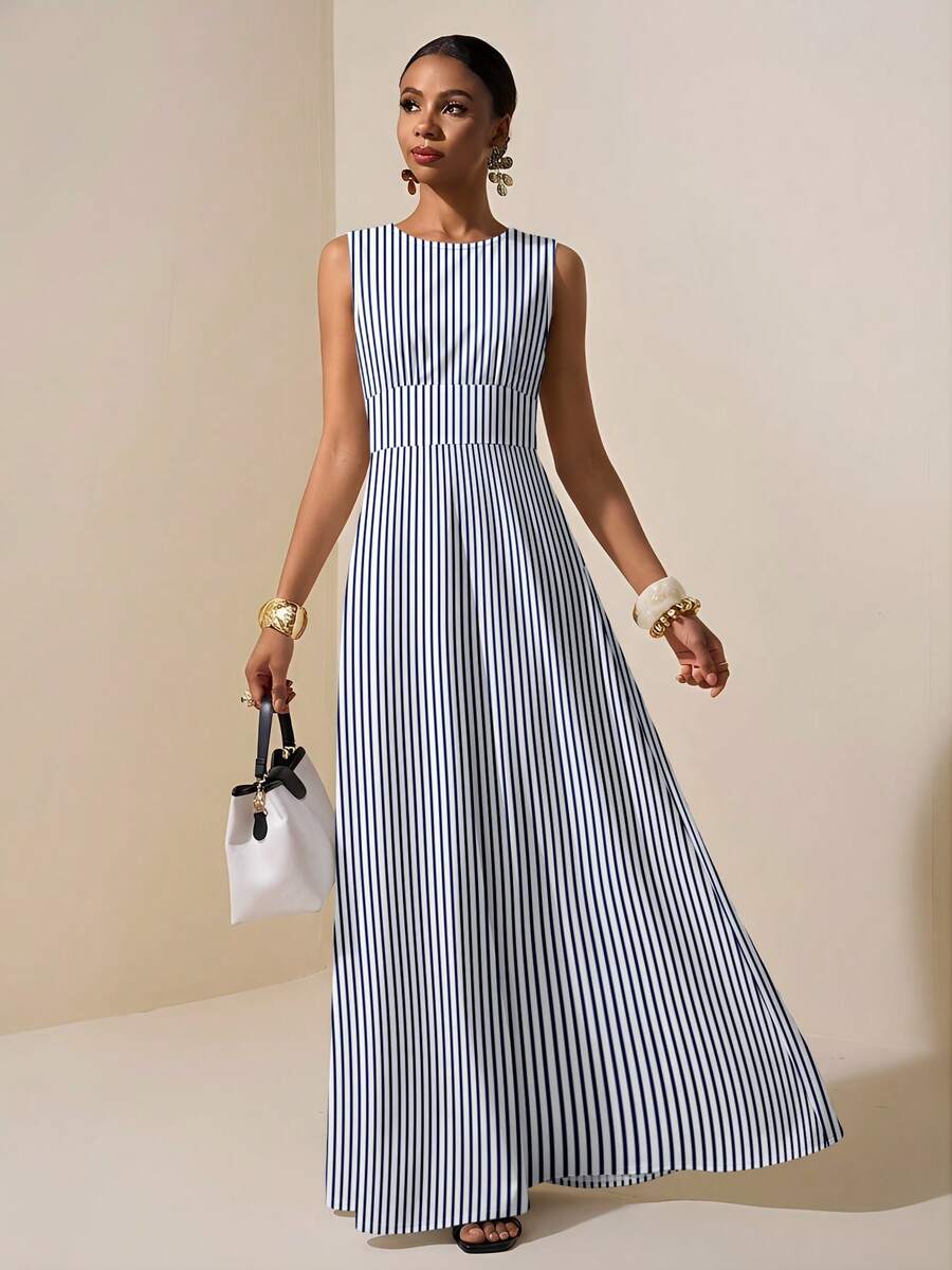 Zivah Đầm casual kẻ sọc màu xanh hải quân, thích hợp cho kỳ nghỉ xuân/hè. - Nhiều màu - Xem 1