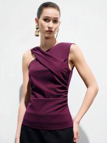 Aveloria Modichic Fashionable Versatile Casual Criss-Cross Design Women T-Shirt - Burgundy - View 2