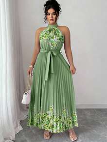 Elenzga Vestido elegante de verano para damas de talla grande - Verde - Ver 4