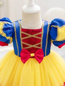 Glamorique Kids 女婴洗礼花童派对礼服，多层薄纱正式场合女婴礼服，适合所有季节 - 黃色 - 查看 3