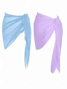 Swim Basics 2件套度假沙滩纯色罩衫和裙子 - 淡紫色 - 查看 2