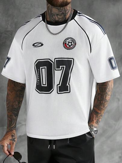 SLATEMANN Men's White Mesh Football Jersey Style Shirt,Summer