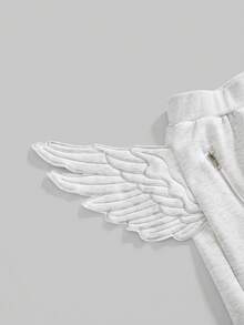 ROMWE Y2K Style Embroidered Butterfly Wing Low-Waist Women Sweatpants, Streetwear For Spring/Summer - Grey - View 4