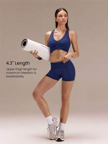 GLOWMODE 4.3" Ultrafine Soft Seamless Active Aura Ultra-High-Rise Foldable Waist Scrunch Bum Shorts Training Running Workout Gym Fitness Active Wear - Dark Blue - View 2