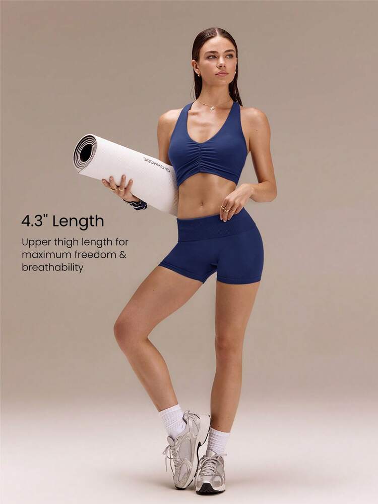 4.3" Ultrafine Soft Seamless Active Aura Ultra-High-Rise Foldable Waist Scrunch Bum Shorts Training Running Workout Gym Fitness Active Wear