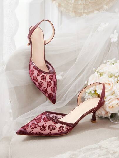 CUCCOO HITCHD 女士高跟鞋，春夏轻奢白色蕾丝鞋，透明网纱亮片刺绣尖头细高跟鞋，后跟松紧带设计，适合约会通勤、婚礼等场合，优雅百搭，气质女鞋