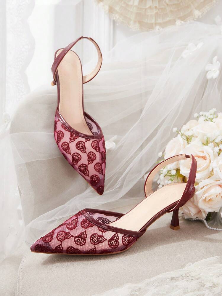 CUCCOO HITCHD Women's High-Heeled Shoes, Spring And Summer Light Luxury White Lace Shoes, Transparent Mesh Glitter Embroidered Pointed Thin High Heels, Back Strap Elastic Design, Dating Commuting, Wedding Elegant Wedding Shoes, Versatile Temperament Women's Shoes