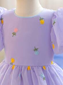 Glamorique Kids 少女薰衣草刺繡花卉洋裝，短花瓣袖，優雅公主裙，兒童派對裝生日適用於度假、婚禮、派對、宴會，背面裝飾蝴蝶結，兒童辨識洋裝，少女洋裝，兒童生日洋裝，親子洋裝，媽媽與女兒洋裝，伴娘洋裝，兒童公主洋裝，兒童洋裝，兒童親子洋裝，女孩下午茶洋裝，兒童伴娘洋裝，生日禮服，兒童夏季衣物 - 淡紫色 - 查看 7