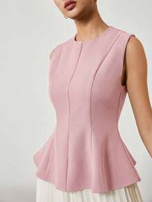 EastFlair Camiseta de cuello redondo sin mangas de unicolor y minimalista para mujer, uso casual diario - Rosa - Ver 4