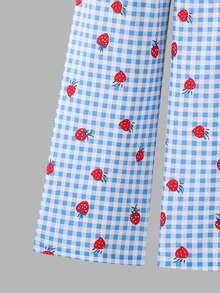 SHEIN Genkimix Kids Young Girl' Cute Sweet Striped Bow Print Camisole And Wide Leg Pants Set, Summer - Blue - View 4