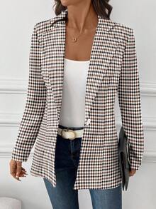 SHEIN Clasi Phong cách giản dị, tối giản, dễ phối đồ hàng ngày, cổ điển, thanh lịch, đa năng, tông ấm, họa tiết kẻ caro nhỏ, trang phục mùa hè cho nữ, áo blazer nữ. - Nhiều màu - Xem 6