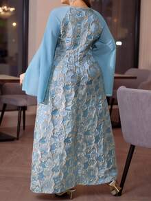 SHEIN CURVE+ 2026春夏新款非洲印花度假休闲优雅宽松长袍式连衣裙，大码女装，印花一体式袖连衣裙 - 杏色 - 查看 3