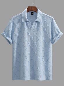 Manfinity CasualCool Áo polo nam tay ngắn cổ lưới thêu họa tiết - Màu xanh lam - Xem 3