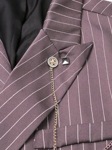 Manfinity Mode Men's Fashion Striped Double-Breasted Lapel Suit Set, Formal, Ceremony - Dusty Pink - View 5